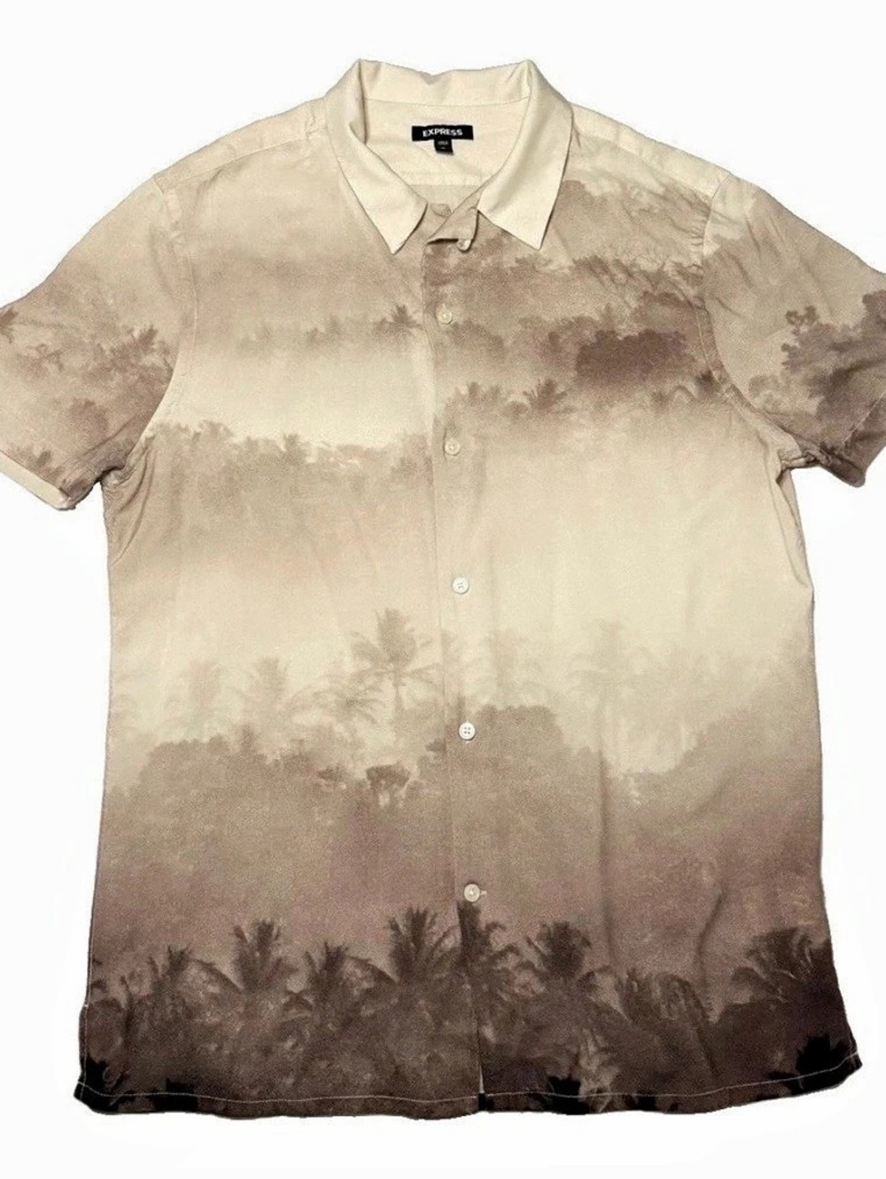 Express Geo Palm Border Short Sleeve Resort Shirt Medium